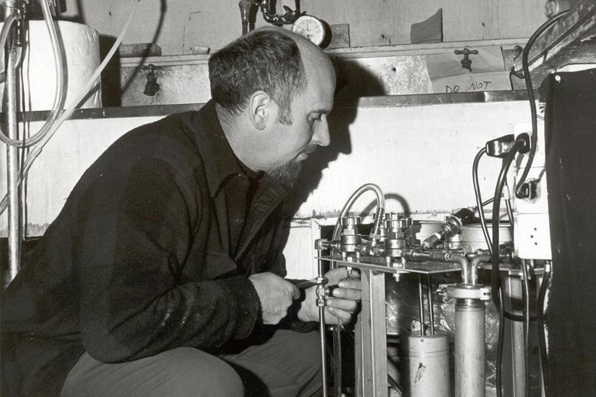 Hans Oeschger in a field lab