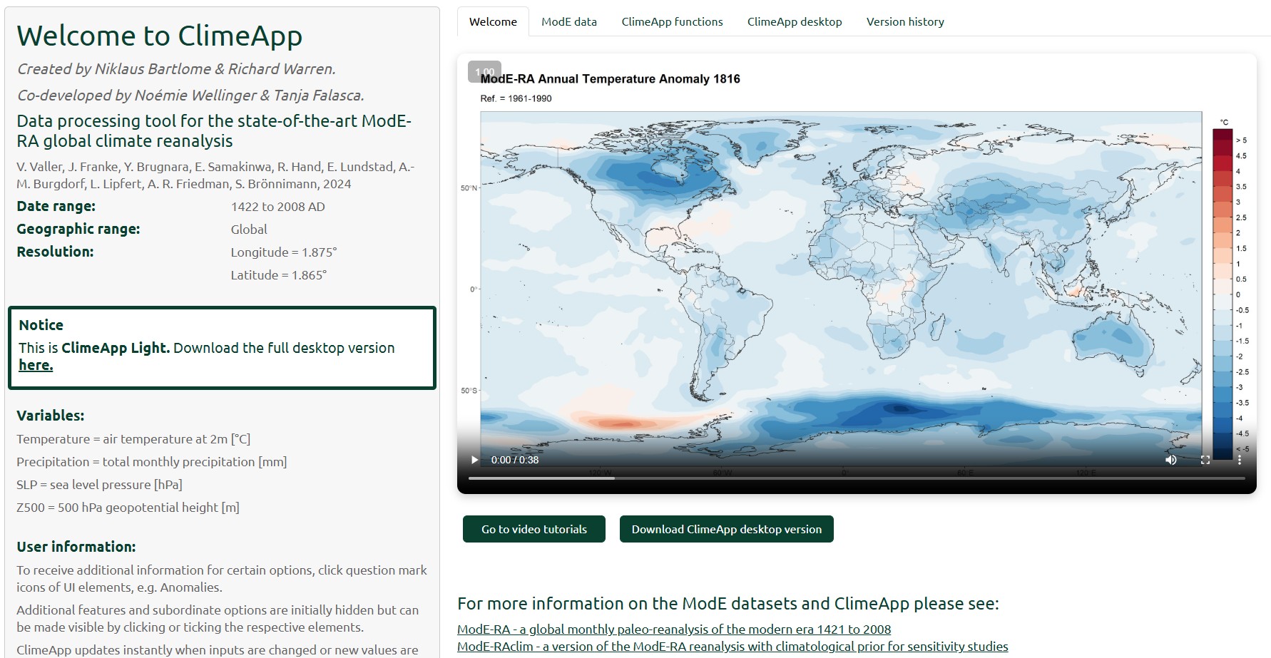 Screenshot of the ClimeApp