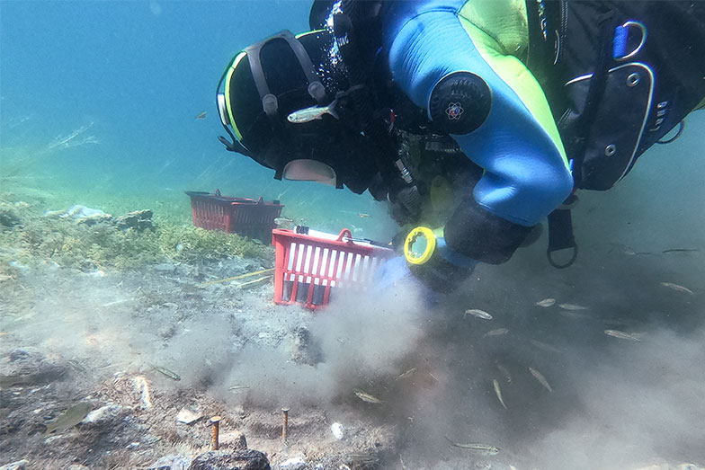 Diver doing excavation work