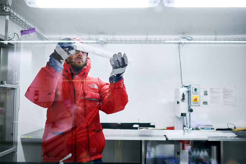 Researcher at work in an ice lab